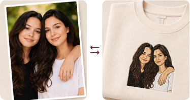 Portrait photograph transformed into a personalized illustration on a shirt