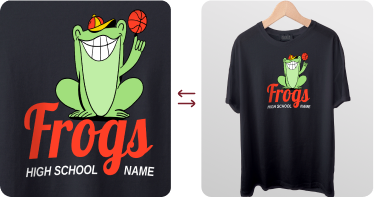 Frogs logo transformed into a print on a black T-shirt