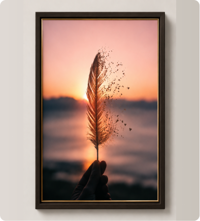 Serene Feather Sunset Framed Wall Art